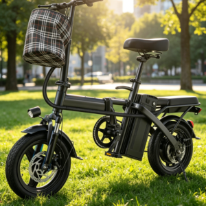 14" Folding E-Bike with Basket, 560W, 24MPH, 48V 10Ah, 32 Miles Range, Shock Absorbers